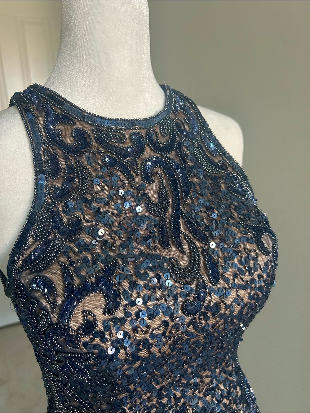 Scala Navy Sequin Midi Dress - Halter Neck - Picture 3 of 5